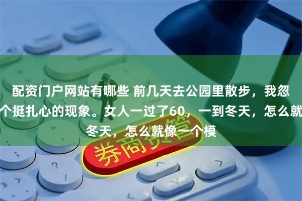 配资门户网站有哪些 前几天去公园里散步，我忽然发现一个挺扎心的现象。女人一过了60，一到冬天，怎么就像一个模